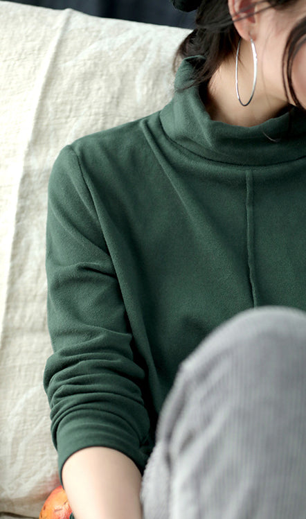 Simple Solid Color Turtleneck Long Sleeve T-Shirt