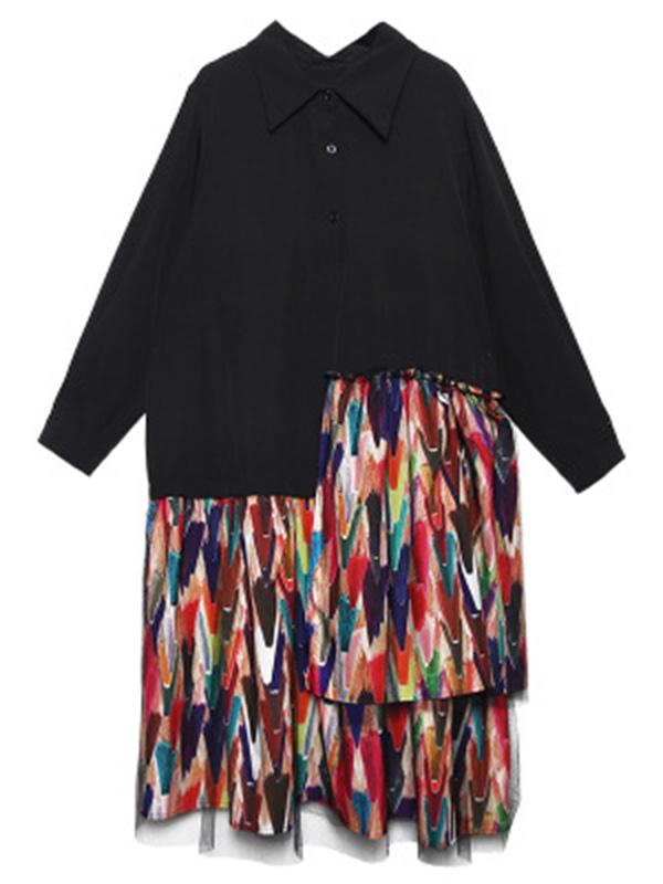 Colorful Printed Cropped Split-Joint Midi Dress