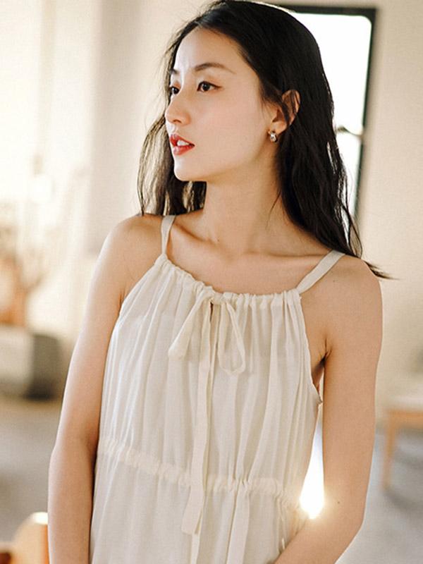 Solid Pleated Sleeveless Casual Dress