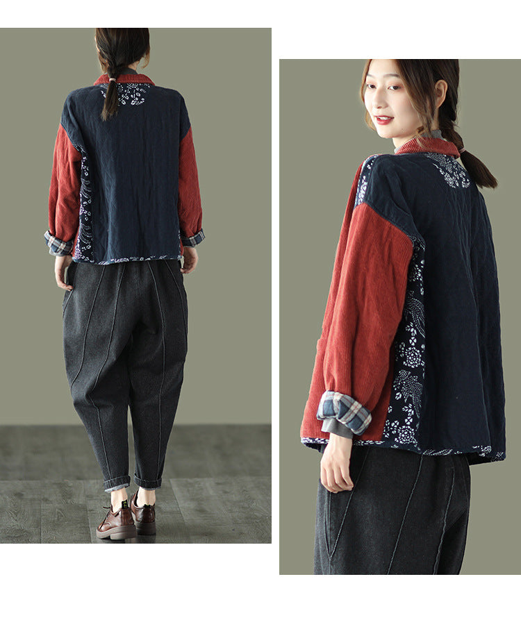 Retro Patch Splicing Thicken Cotton Outwear