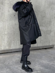 Hooded PU Solid Thick Coat