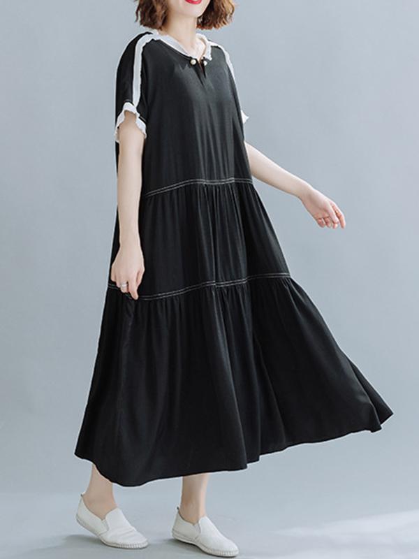 Loose Split-Joint Pleated Midi Dress