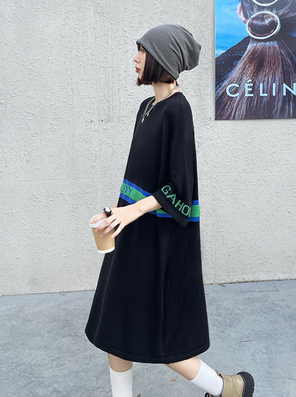 Loose Jacquard Letters Casual Knit Midi Dress