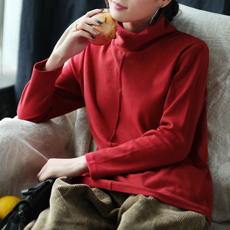 Simple Solid Color Turtleneck Long Sleeve T-Shirt