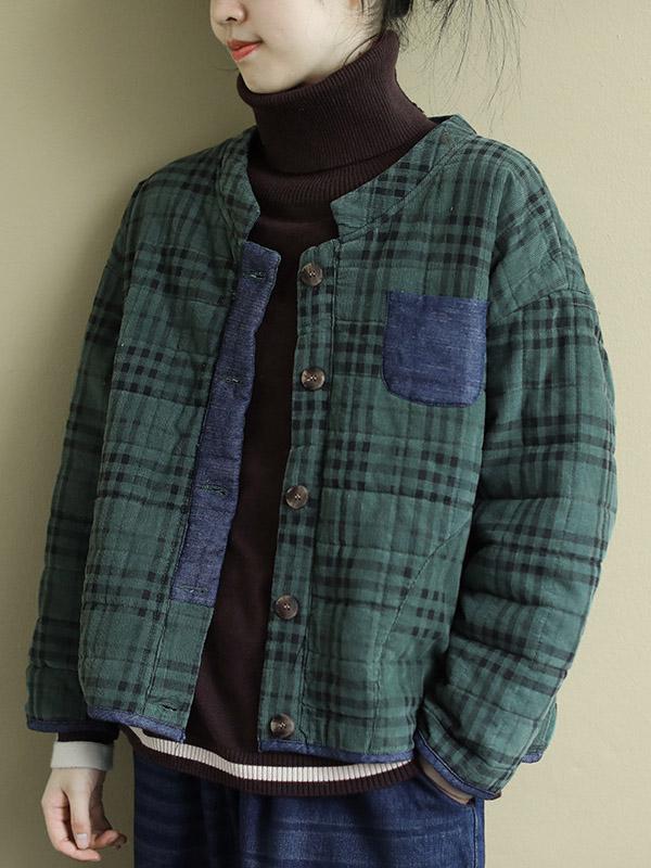 Plaid Loose Casual Quilted Coat