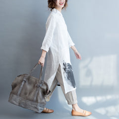 Women Loose Collar Solid Color Casual Shirt