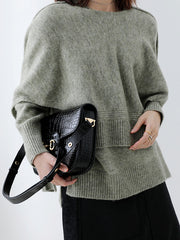 Women Round Neck Irregular Casual Sweater