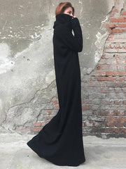 Black High-Neck Simple Long Sweater Dress