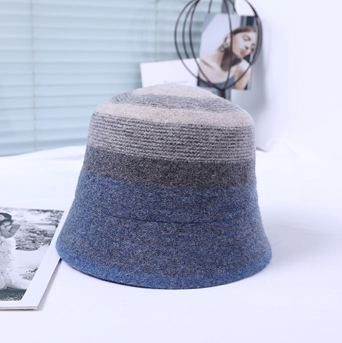 Retro Simple Striped Wool Warmer Basin Cap