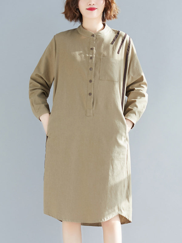 Original Solid Round-Neck Shirt Dress