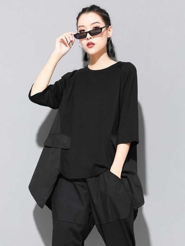 Solid Color Cropped Loose Batwing Sleeve  T-Shirt
