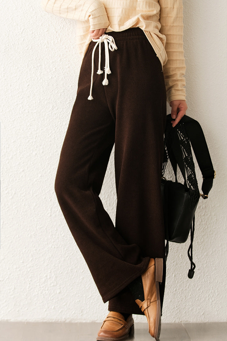 Causal Solid Color High-Waist Thicken Pants