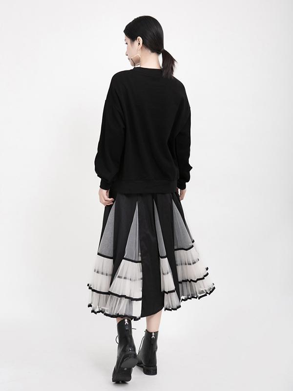 High-Rise Mesh Lace Pleated Skirt