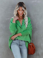 Casual Solid Color V-Neck Bat Sleeve Sweatshirt