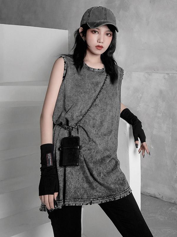 Punk Solid Round Neck Sleeveless Vest