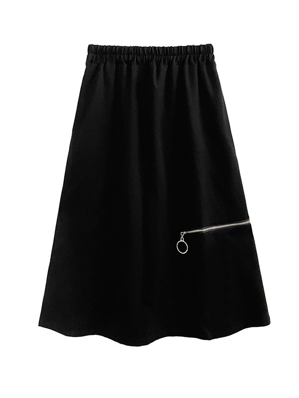 Roomy Split-Side Pure Color Zipper Skirts Bottoms