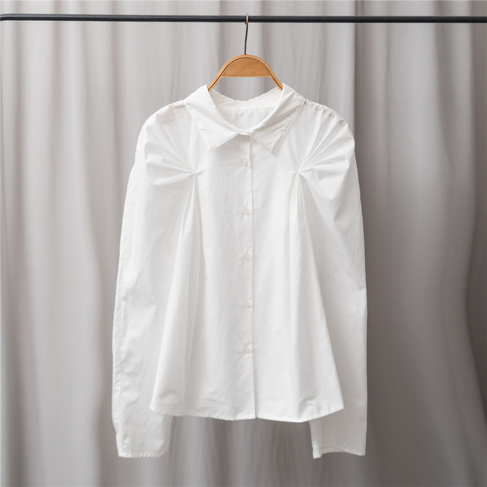 Pleated V-Neck Long Sleeve Shirt