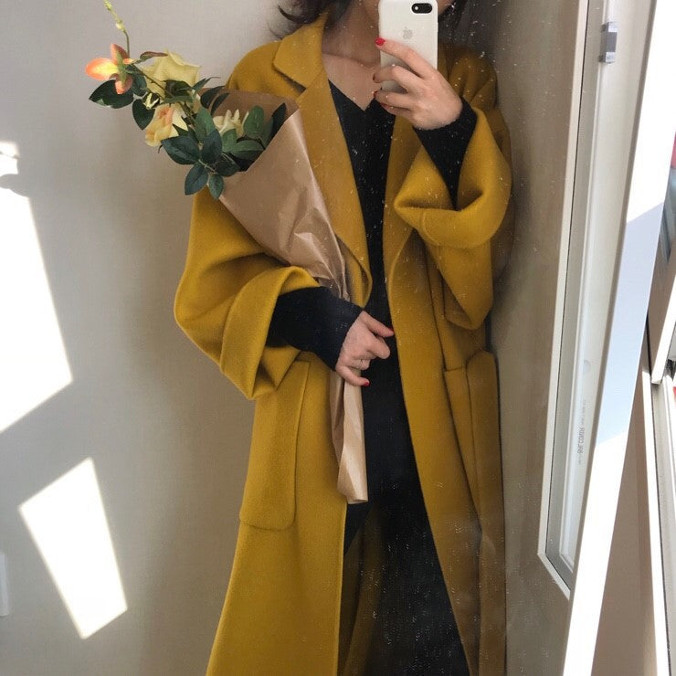 Loose Solid Lapel Collar Long Sleeve  Coat