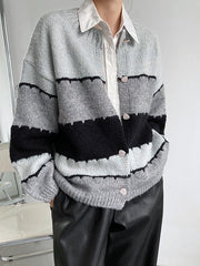 Color Block Round Neck Knitted Sweater Coat