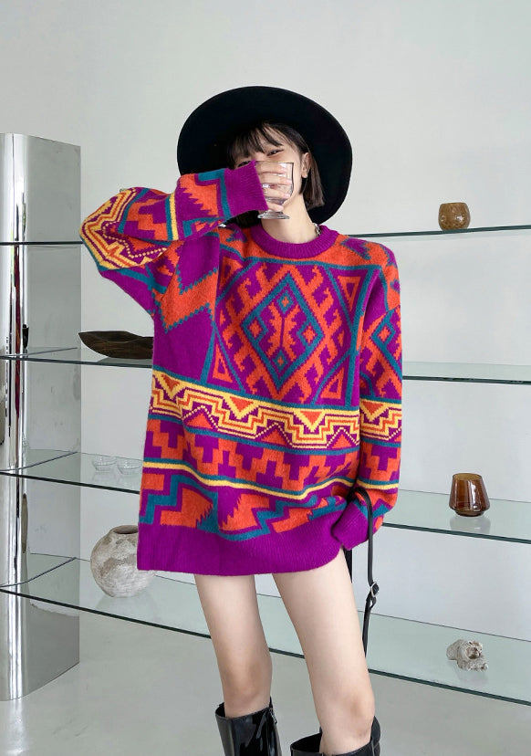 Ethnic Style Loose Geometric Jacquard Sweater