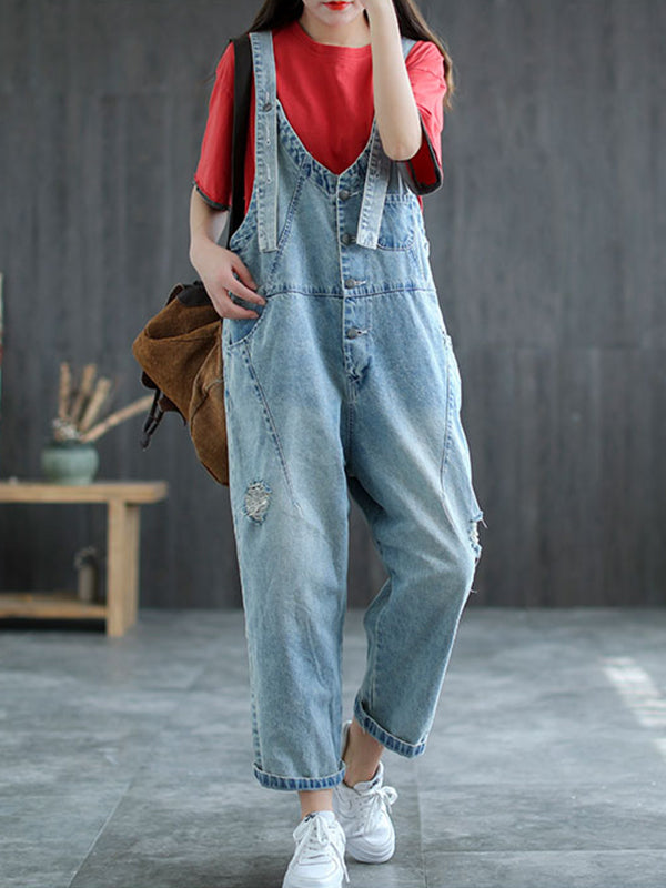 Loose Casual Retro Denim Jumpsuit Pants