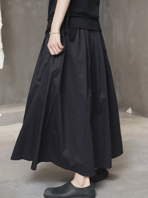 Women Solid Color Pleated Loose Casual Skirt