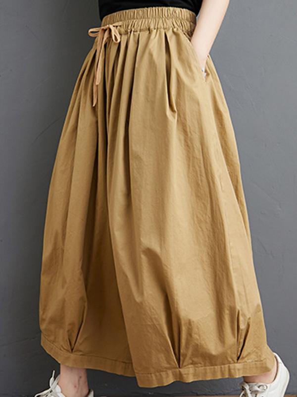 Vintage Solid Pleats Column Culotte