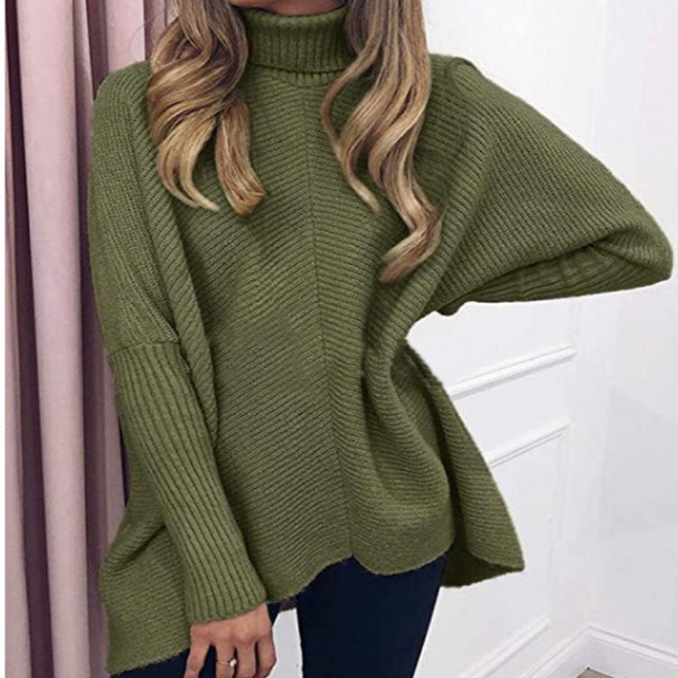 Casual Solid Color High Collar Pullover Sweater