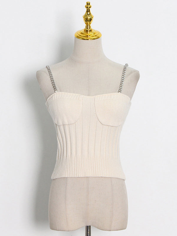 Chain Sling Vest Solid Color Knit Two Piece Set