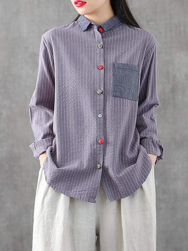 Splicing Patch Striped Shirt