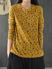 Retro Loose Round Neck Floral Sweater