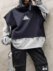 Stitching Color Block Printed High Neck Loose Casual Sweatshirt