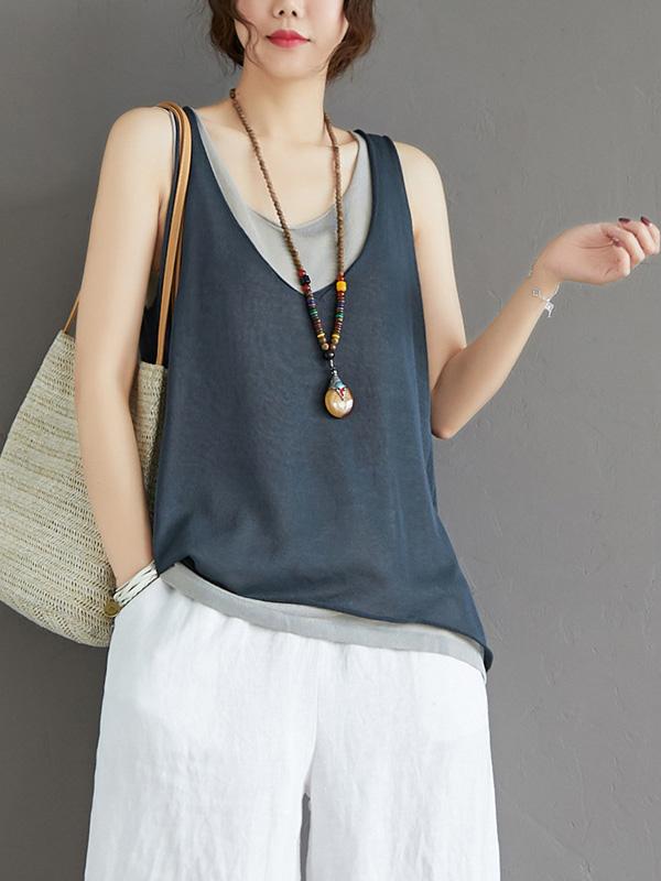 False Two Sleeveless Round Neck Knit Vest