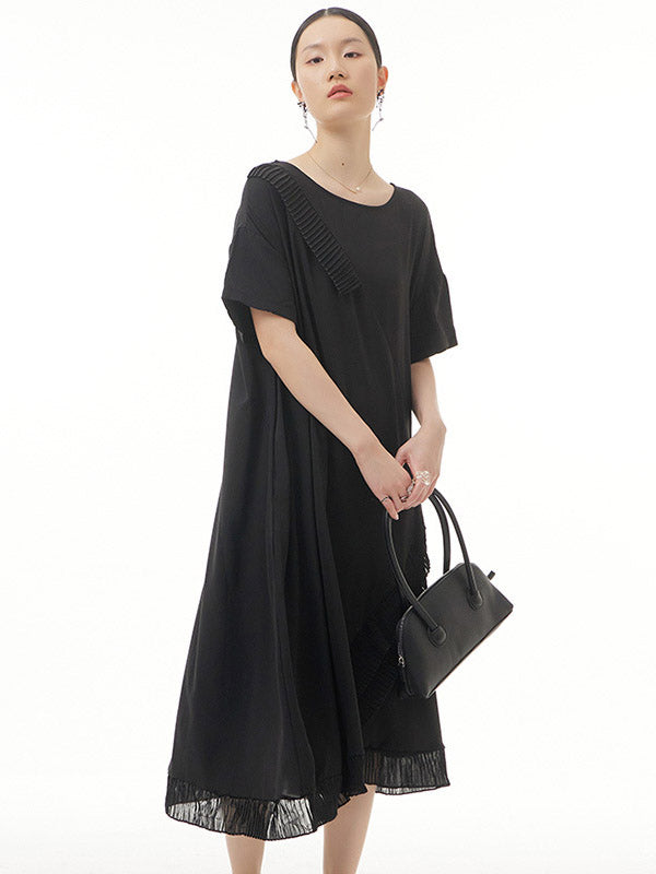 Urban Roomy Polka-Dot Stamped Pleated Split-Joint Midi Dress