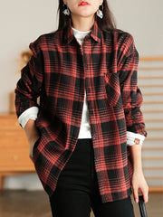 Retro Plaid Thicken Lapel Collar Shirt