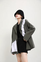 Women Stitching Loose Contrast Coat