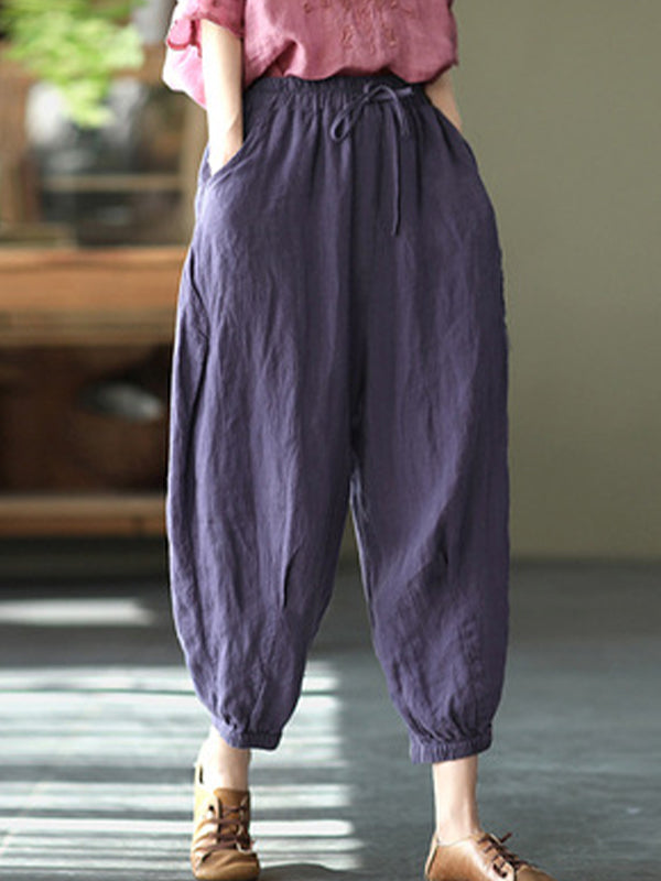 Linen Sloid Color Loose Casual Pants