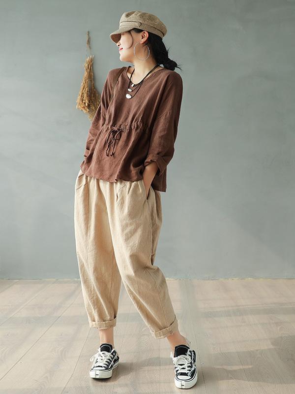 Vintage Solid Loose Splicing Harem Pants