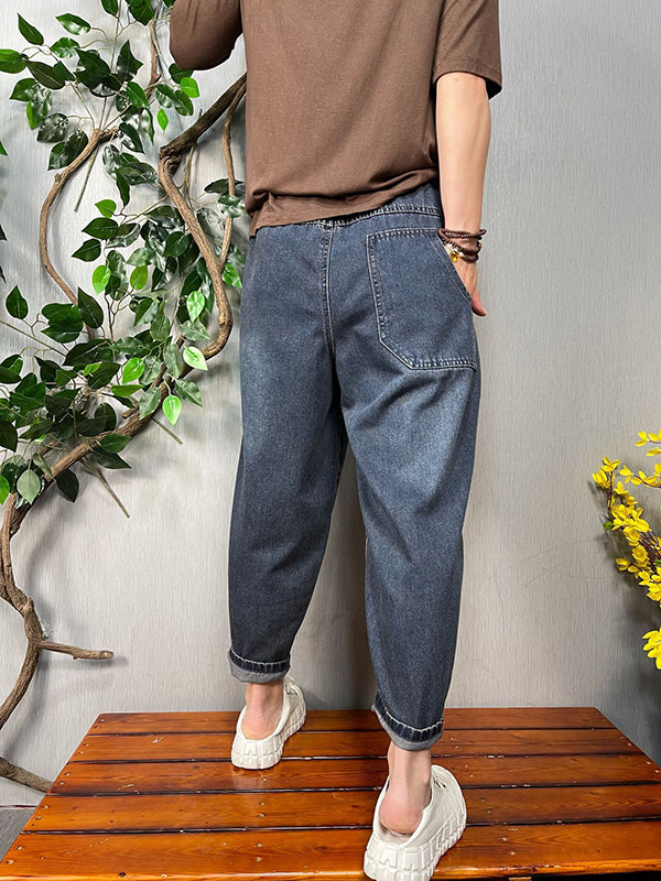 Elastic Waist Solid Color Jeans Pans