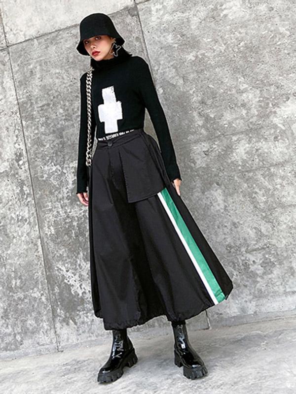 Loose High-Waisted Splicing Color A-Line Skirt