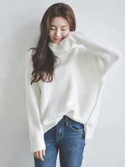 White Knitting Split-side High-neck Sweater