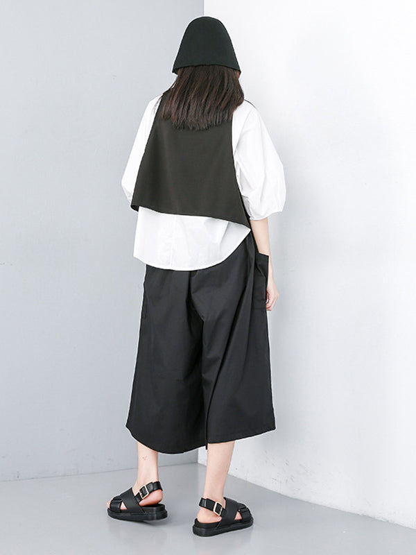 Three Piece Original Solid Vest& T-Shirt&Wide Leg Shorts