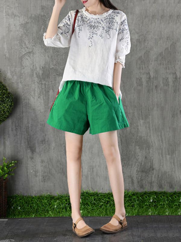 Artistic Retro Solid Wide Leg Shorts