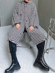 Women Lapel Plaid Print Hooded Coat