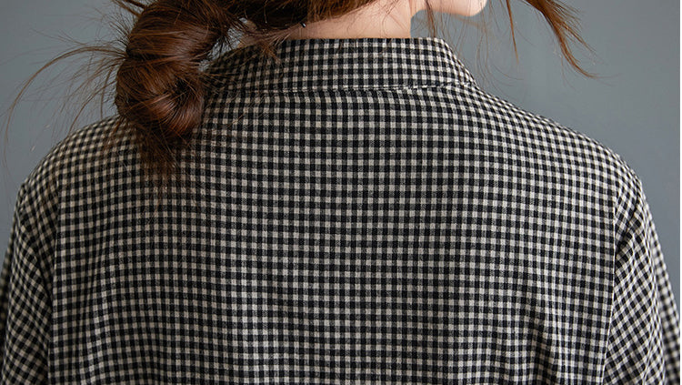 Women Plaid Printed Disc Button Dress
