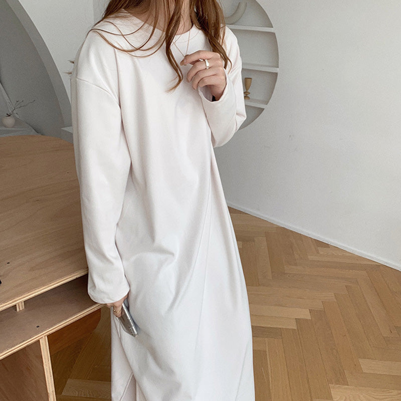 Simple Solid Color Long Sleeve  Maxi Dress