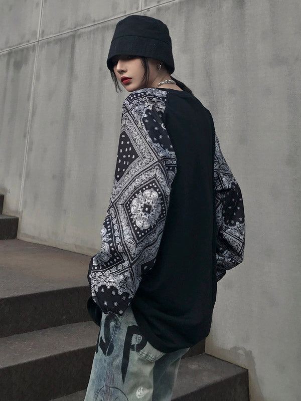 Hip-Hop Cashew Flowers Roomy Long Sleeve T-Shirt Tops