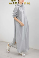 Casual Hooded Zipper Solid Color Hoodie Dress