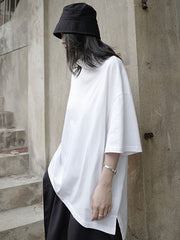 Pure Color High-Neck Asymmetric T-Shirt