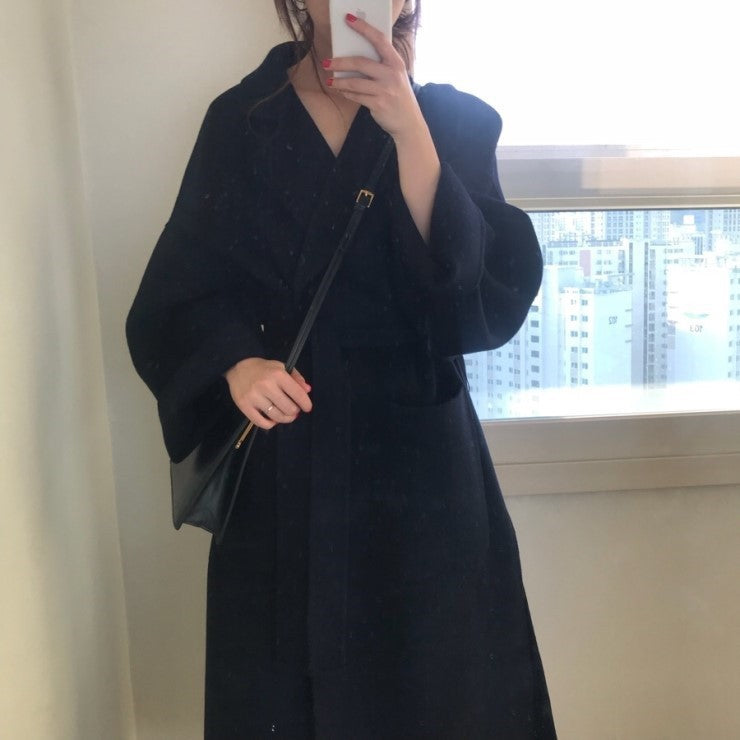 Loose Solid Lapel Collar Long Sleeve  Coat